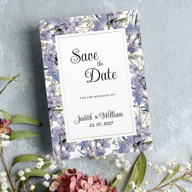 Convite Orquídeas selvagens da lavanda da horta floral Gua (Lavender mint wild orchids floral Save the Date)