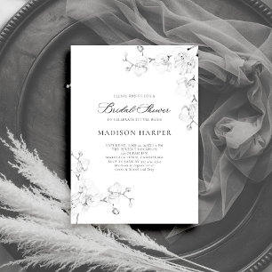 Convite Orquídeas Simples Chá de panela Branco Elegante Ne