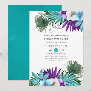 Convite Orquídeas Tropicais Aquarela Casamento Pavão