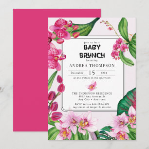 Convite Orquídeas tropicais   Chá de fraldas Floral Rosa