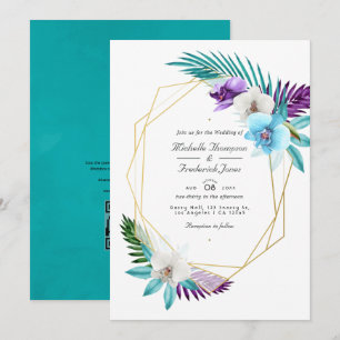Convite Orquídeas Tropicais Geométricas Código QR RSVP Cas