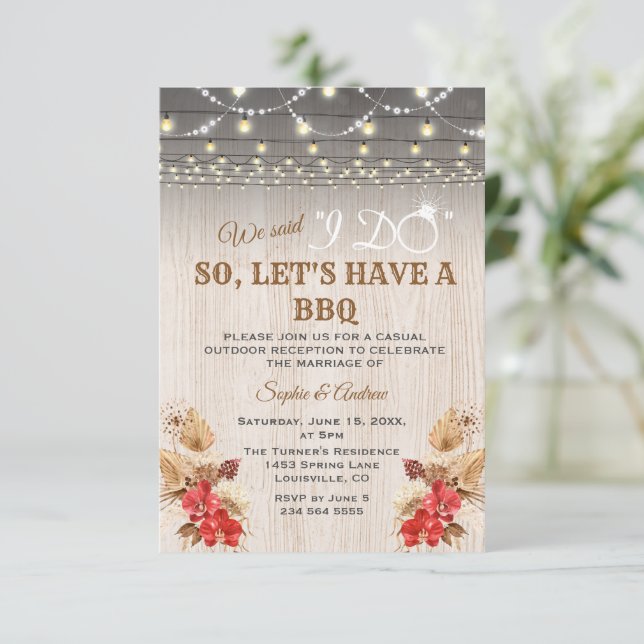 Convite Orquídeas Vermelhas Pampas Grass Wood Depois Que E (Em pé/Frente)