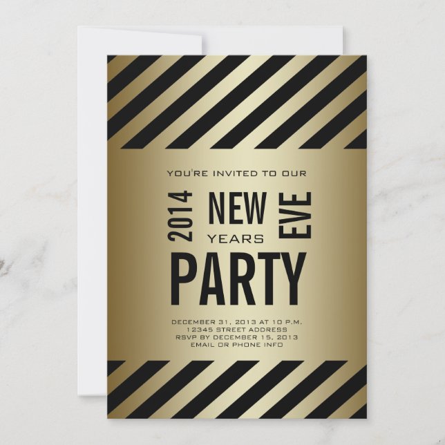 Convite Os 2014 anos novos moderno preto Dourado do (Frente)