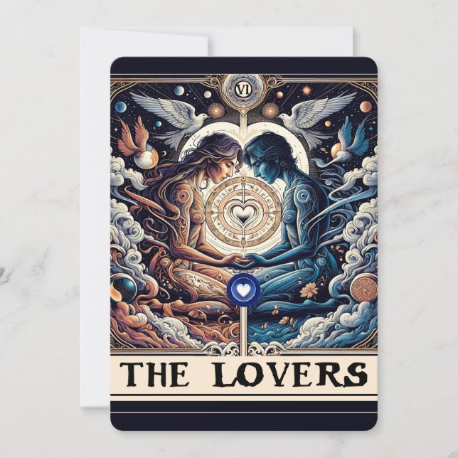 Convite OS AMANTES Tarot Celestial Homem & Mulher Noivado  (Frente)