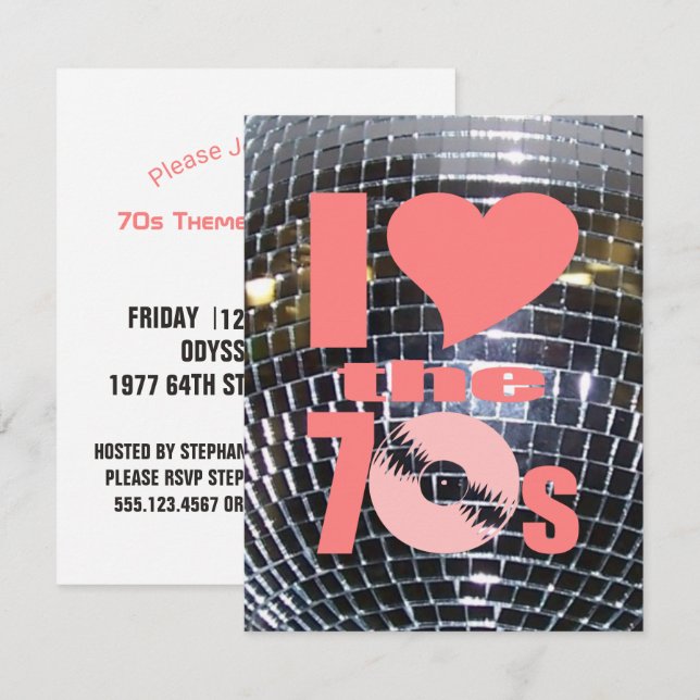 Convite Os anos 70 retros do dance party de disco | Party (Frente/Verso)