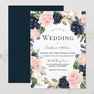 Convite Os azuis marinhos coram casamento floral
