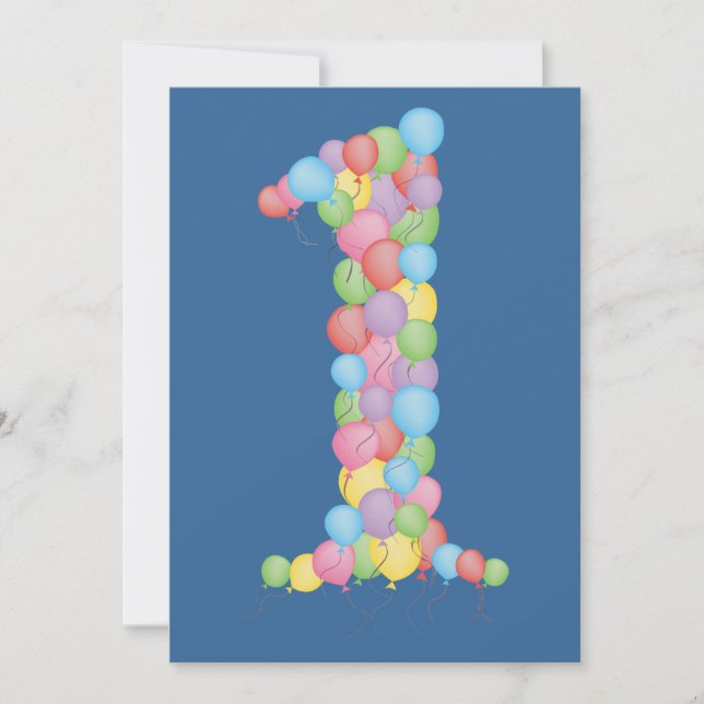 Convite Os balões azuis do partido de primeiro aniversario (Frente)