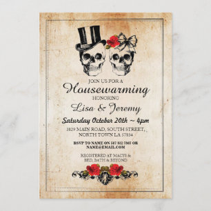 Convite Os crânios cor-de-rosa do Housewarming rústico
