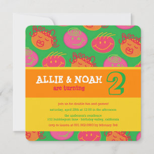 Convite Os desenhos animados Bubblegum enfrentam gêmeos a