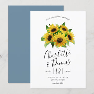 Convite os girassóis da aguarela e coram casamento azul