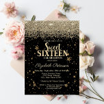Convite Os íntimos e modernos diamantes Dourados parecem B<br><div class="desc">Um moderno,  chic e glamouroso Sweet 16 com diamantes de ouro e estrelas em fundo negro.</div>