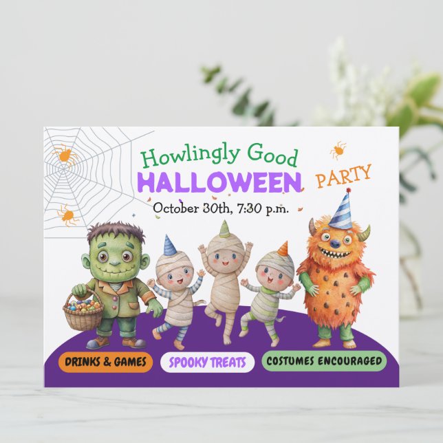 Convite Os monstros do festival de festas de Halloween ass (Em pé/Frente)