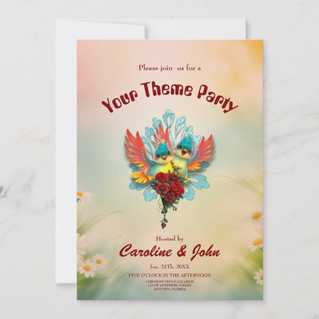 Convite Os pássaros bonitos de bom humor. (Frente)