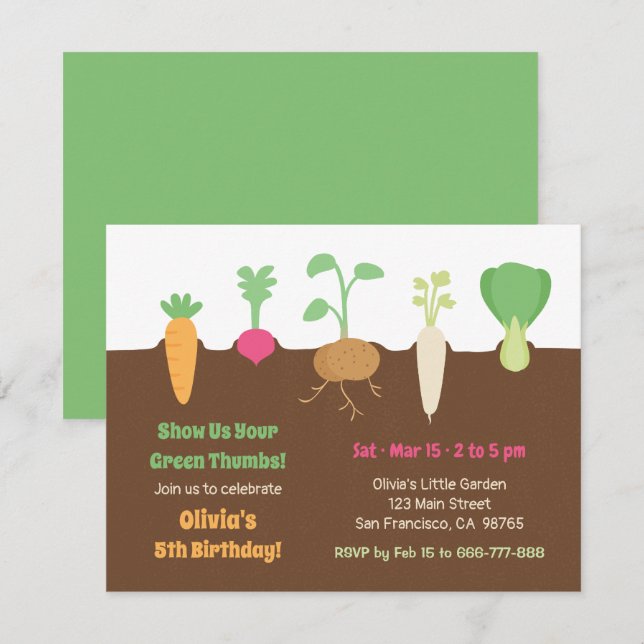 Convite Os vegetais no solo caçoam a festa de aniversário (Frente/Verso)