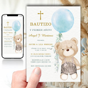 Convite Osito Azul Batizado E Primeiro Aniversário Menino