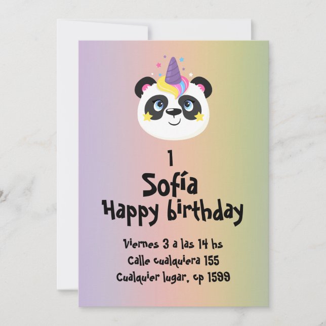 Convite Oso panda de cumpleaños  (Frente)