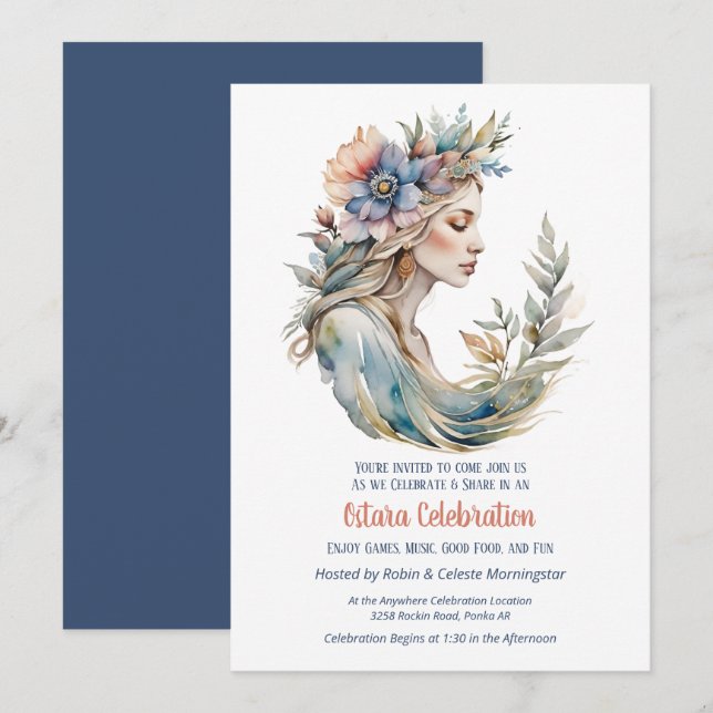 Convite Ostara Equinócio da Primavera Flor Deusa Sabbat (Frente/Verso)