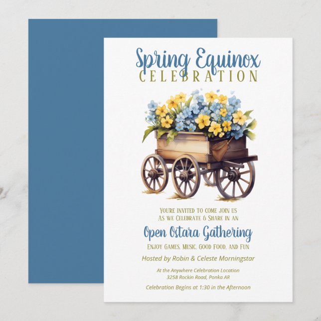 Convite Ostara Equinócio de Primavera Carrinho de Flores V (Frente/Verso)