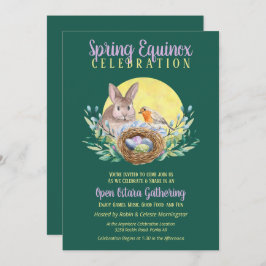 Convite Ostara Primavera Equinox Bunny & Bird Nest Green