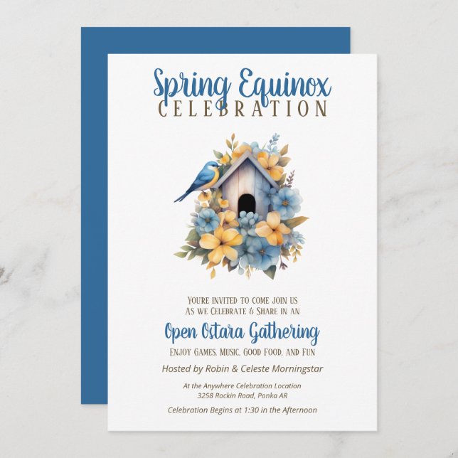 Convite Ostara Spring Equinox Bird House Sabbat (Frente/Verso)