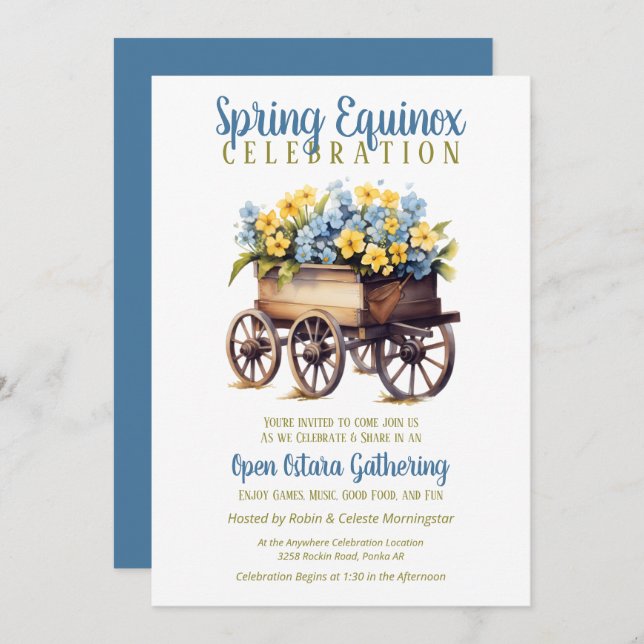 Convite Ostara Spring Equinox Vintage Flower Cart Sabbat (Frente/Verso)