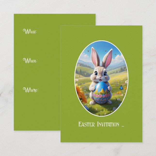 Convite Osterhase mit Ei, Oval -  (Frente/Verso)
