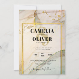 Convite Ostra Pearl Abstrato de Tinta de Álcool de CASAMEN