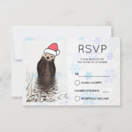 Convite Ótima Otter Vestindo um RSVP de Natal do Papai Noe