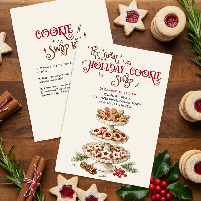 Convite Ótima Troca de Biscoitos de Férias Festa de Confei (Holiday Cookie Swap Invitation - printed or digital download - by Darling & May)