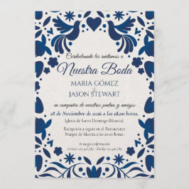 Convite Otomi Blue Floral Elegant Fiesta Spanish Wedding