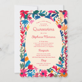 Convite Otomi, Bordado Mexicano, Quinceañera Colorida Bran