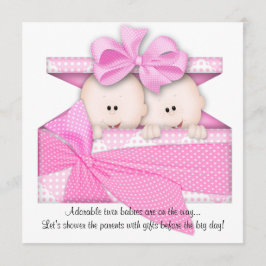 Convite ou Anúncio de Chá de fraldas de TWINS Rosa