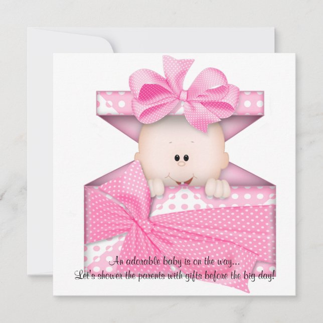 Convite ou Anúncio de Chá de Menina Rosa (Frente)