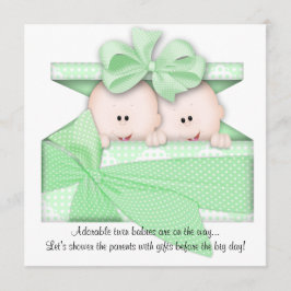 Convite ou Anúncio de Chás de Bebê para Gêmeos Ver