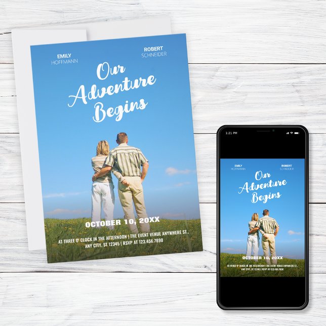 Convite Our Adventure Begins wedding photo movie theme  (Criador carregado)