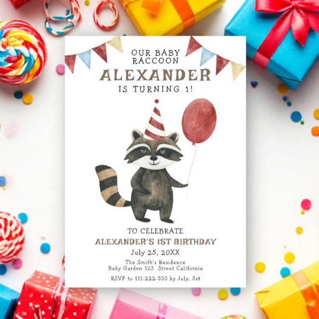 Convite Our Baby Raccoon 1st Birthday (Criador carregado)