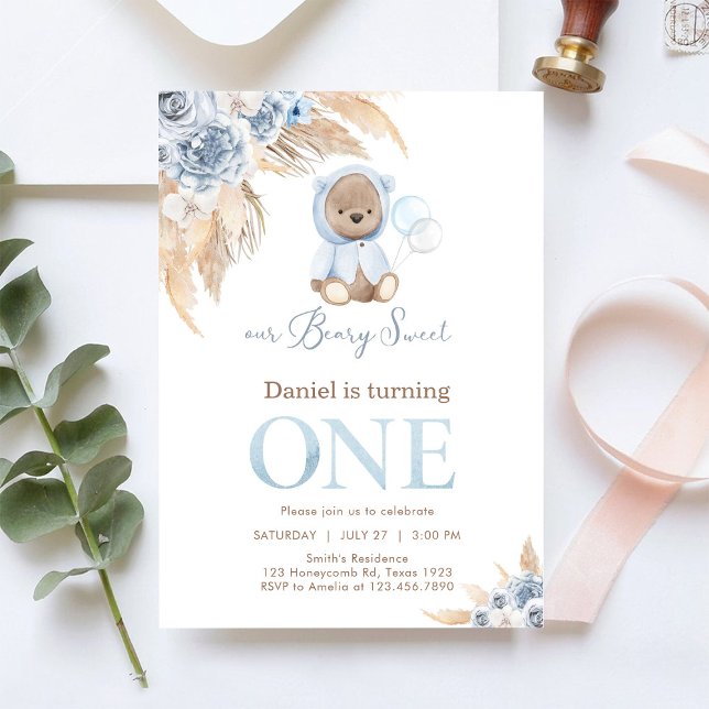 Convite Our Beary Sweet Pampass First 1st Birthday  (Criador carregado)