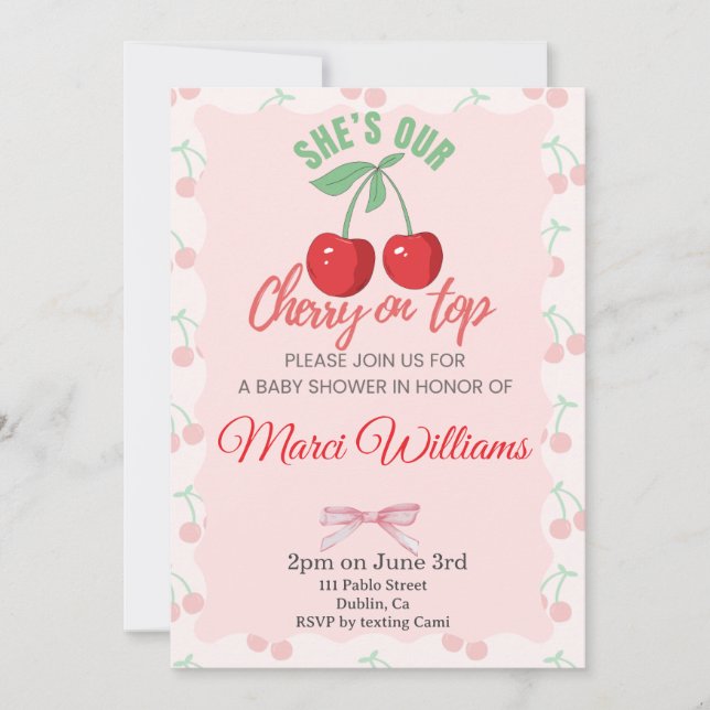 Convite Our Cherry on Top Baby Shower Invitation (Frente)