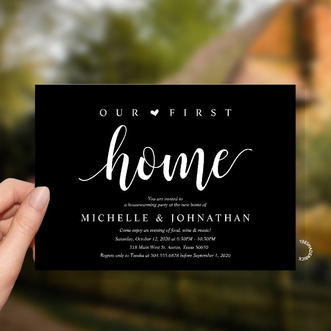 Convite Our First Home Modern Rustic Housewarming party (Our First Home Housewarming party Invitation Card in White Black)