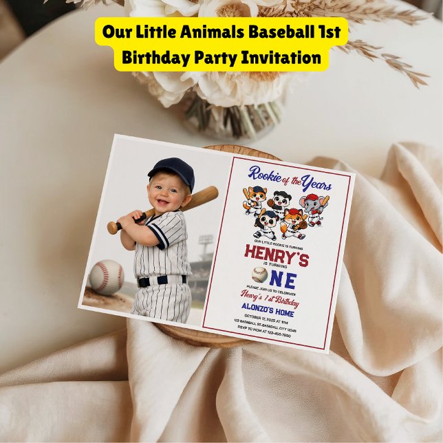 Convite Our Little Animals Baseball 1st Birthday Party (Our Little Animals Baseball 1st Birthday Party Invitation
)
