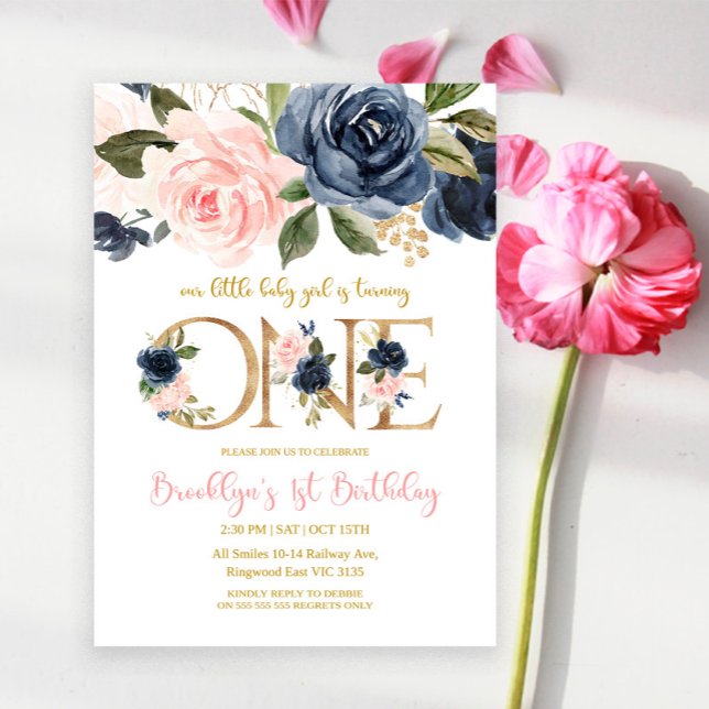 Convite Our Little Baby Girl is turning ONE Invitation (Criador carregado)