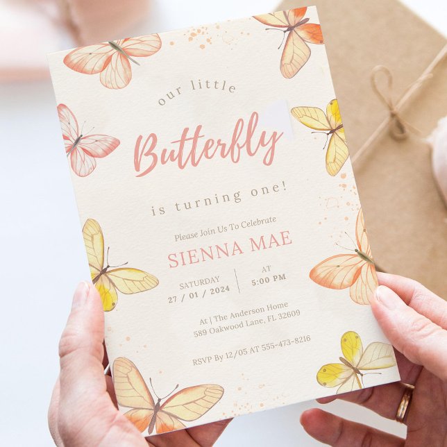 Convite Our Little Butterfly Buttercream 1st Birthday (Criador carregado)