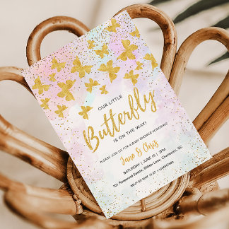 Convite Our Little Butterfly Gold Glitter Invitation