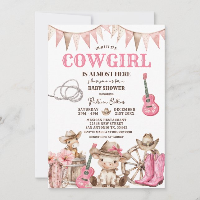 Convite Our Little Cowgirl Wild West Baby Shower (Frente)