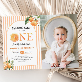 Convite Our Little Cutie Orange Citrus 1st Birthday Photo