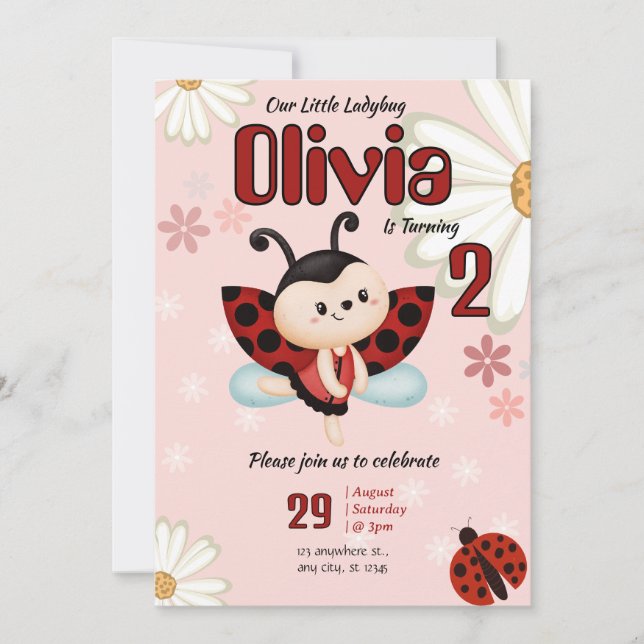 Convite Our Little Ladybug Girl Birthday Party Invitation (Frente)
