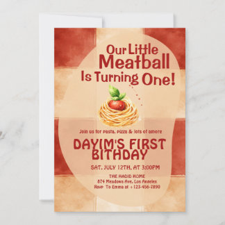 Convite Our Little Meatball Is Turning One 1st Birthday 