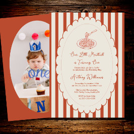 Convite Our little meatball is turning one Photo Birthday 