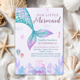 Convite Our Little Mermaid Birthday Party Pink