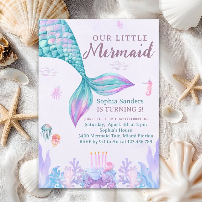 Convite Our Little Mermaid Birthday Party Pink (Criador carregado)